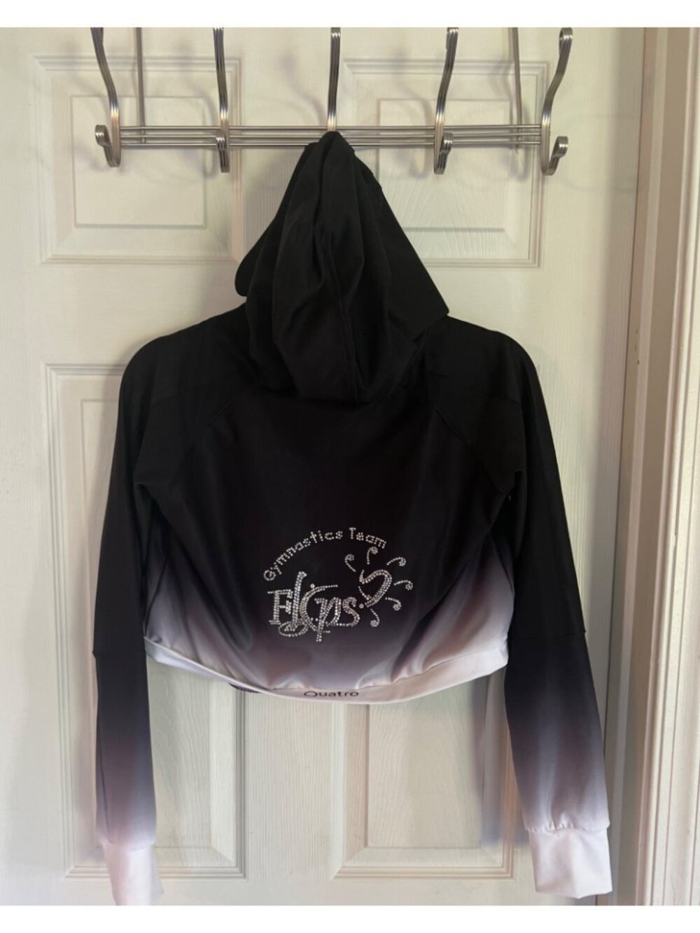 Flips Gymnastics Team Rhinestone Embellished Ombre Cropped Hoodie Warm Up Jacket - Picture 5 of 12